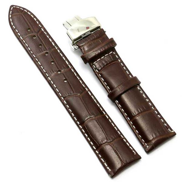 Bracelet de montre en cuir marron 18mm 20mm 22mm Sangles Montres pour hommes Accessoires Femmes Bracelet exquis Boucle papillon 7 trous H0915