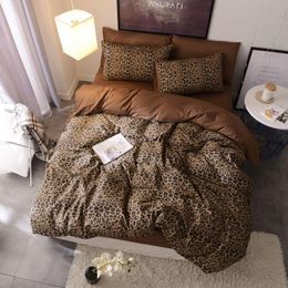 Ensemble de literie double léopard marron 100% coton, ensemble de lit Queen King size, housse de couette, drap-housse, ropa de cama, parure de lit T200706
