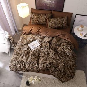 Leopardo marrón 100% algodón Juego de cama doble Queen King Size Juego de cama Funda nórdica Sábana ajustable Sábana ropa de cama parure de lit T200706