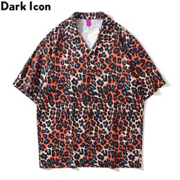 Camisas de polo de leopardo marrón Camisa de hombre vintage de verano Material ligero Camisas de playa para hombres 210603