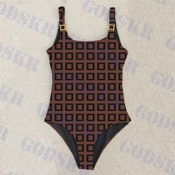 Bikini des femmes de maillots de bain de lettre brune avec le logo en métal d'or été nouveau maillot de bain une pièce