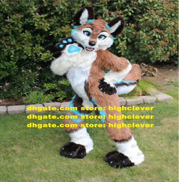 Marrón Long Fur Furry Fox Husky Dog Wolf Fursuit Mascot Disfraz de dibujos animados para adultos Corte los eventos deportivos de la cinta ZZ75775676307