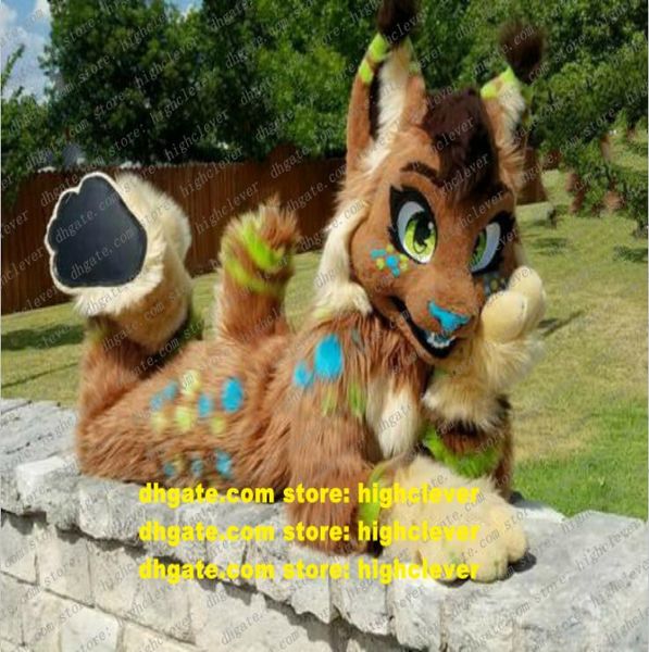 Brown Long Fur Furry Wolf Husky Dog Fox Fursuit Mascot disfraz de dibujos animados para adultos.