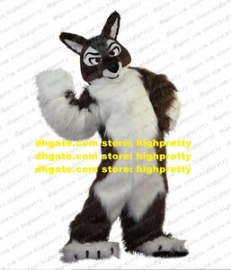 Brown Long Fur Furry Wolf Costume De Mascotte Husky Dog Fox Fursuit Adulte Personnage De Dessin Animé Beau Beau Couple Photos zz8109