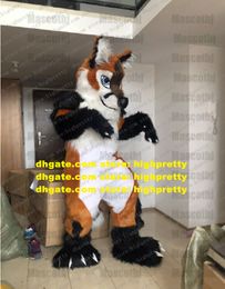 Brown Long Fur Husky Dog Mascot Costume Wolf Fursuit Hurry Adult Cartoon Character Outfit Sportfeest Recreatie Ground ZZ9540