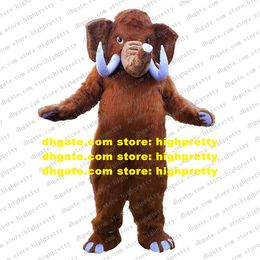 Brown Long Fur Mammoth Mammoth Elephant Mascot Costume Adult Cartoon Characon Tiped Manners Cérémonie Donner des tracts ZZ7851