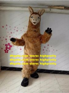 Brown Long Fur Mascot Costume Alpaga Lama Alpagas Yamma Camel Adulte Personnage de dessin animé Image de marque Anniversaire d'affaires zx734