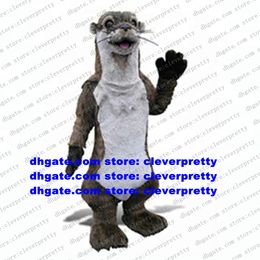 Brown Long Fur Mascot Costume Otter Lutra Marten Ermine Sable Ferret Mongoose Beaver Meerkat Fursuit volwassen draagbare sociale ZX634