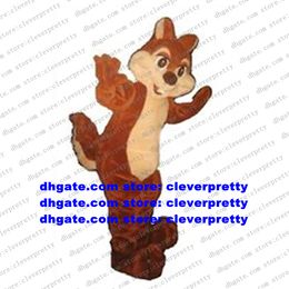 Brun longue fourrure écureuil mascotte Costume Chipmunk Chipmuck Chippy Eutamias caractère High Street Mall Fossick pour les clients zx2458