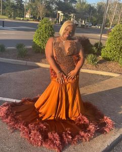 Brown Long Mermaid Evening Rememony Party Robes For Black Girl Plus Size 2024 Luxury Diamond Crystal Prom Prom Gala Robe