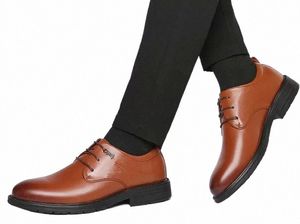 Marrón Hombres Vestido de cuero Negro Naranja Zapatos Estilo de cuero Punta redonda Suela suave Moda Negocios Oxfords Homme169 20yS #