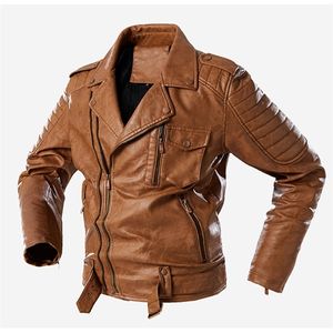 Marron hommes veste en cuir 2020 hiver mâle motard manteaux européen nouvelle mode PU vestes fermeture éclair Vintage coupe-vent manteaux Outwear 4XL X0710