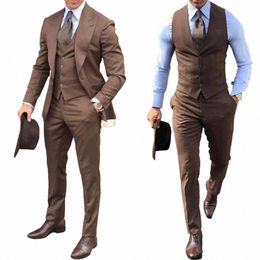 Marron Hommes Costume Busin Bureau Veste Pantalon Gilet Trois Pièces Ensemble Slim Fit Outfit Mariage Tuxedo pour Homme Costume Personnalisé Homme 89hN #