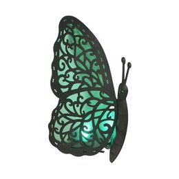 Bruine metalen vlindergroene LED Zonne -licht Outdoor Garden Staat Yard Decor - Groen - Maat 13 5 inch