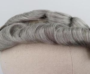 Toupet de cheveux humains gris mélangés marron pour hommes 5 80 gris système de remplacement de cheveux Remy peau bouclée Men039s toupet new82670725052432