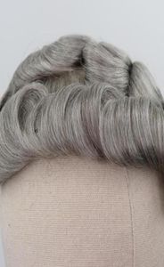 Toupet de cheveux humains gris mélangés marron pour hommes 5 80 gris Remy système de remplacement de cheveux peau bouclée Men039s toupet new82670721031883