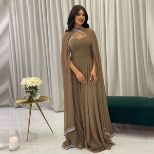 Robes de mère marron avec cape enveloppante veste en mousseline de soie de mariage robe de soirée robe de soirée de mariage