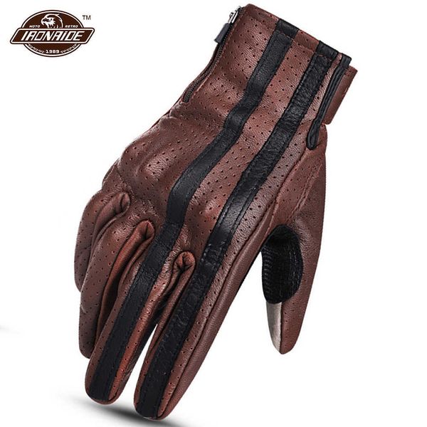 Gants de moto bruns en cuir véritable Guants gants de motocross respirant de motocross véritable Gants de cyclisme rétro de protection H1022