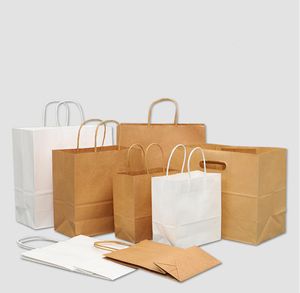 Bruine papieren kraftzakken met handvatten Bulkcadeau Shopper Bruiloftsfeesttas Postpakketten Boodschappentassen KraftPackaging Retail Packi9552120