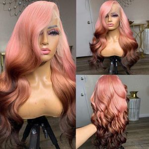 Brun Rose Ombre Highlight Body Wave Perruques de cheveux humains Remy Hair 4 * 4 Perruques transparentes