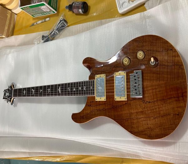 Guitarra eléctrica PRS marrón, cuello a través del cuerpo, diapasón con tapa de arce flameado, trastes de ébano, 24 incrustaciones, pájaros, Hardware dorado 9684145