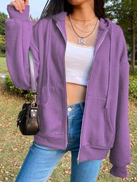 Bruin Purple Black Zip Hooded Sweatshirt Winterjas Top Oversized hoodie Retro Pocket Woman Kleding Lange Mouw PULLOVER 220815