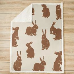 Brown Rabbit Fleece Thrown Blanket Bunny Rabbit Blanket for Kids Happy Pâques Sherpa Couverture Kawaii Animal Fuzzy