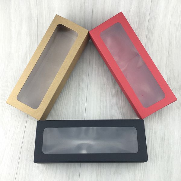 Brun/rouge/noir Kraft papier Type de tiroir Macaron boîte-cadeau carton Transparent PVC fenêtre biscuits chocolat boîtes d'emballage