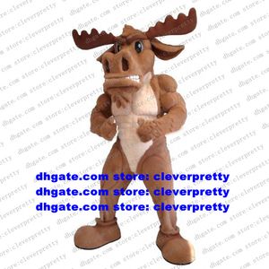 Brown Rendeer Moose Elk Mascot Costume Wapiti Caribou Alces Deer Cartoon Personnage accueillant banque upacara Penutupan ZX2119