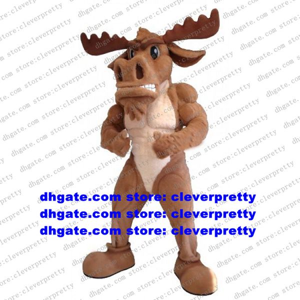 Brown reno Moose Elk Mascot disfraz Wapiti Caribou Alces Deer Cartoon Personaje de bienvenida Banquina Upacara Penutupan ZX2119