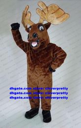 Brown rendier Moose Mascot Costume Elk Wapiti Caribou Alces Deer Catoon Character Party Hard Party Down Jaarlijks diner ZX1547