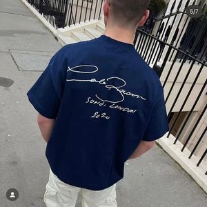 Brown Royal Blue Scrawled Sloan Printing Cole Buxton T-Shirt Mens Cotton CB T-shirt Casual korte mouwen met tags 240407