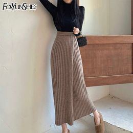 Jupe tricotée sexy brune Mode coréenne Taille haute Black High Open Slit Long Crayon Femmes Casual Vintage Mairon Maxi Jupes 210709