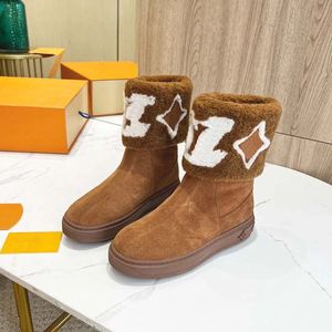 Botas de nieve marrones, botas de piel gruesa para mujer, medias botas para mujer, botas de nieve de lujo, media bota Martens, zapato Chelsea de cuero a cuadros, a la venta