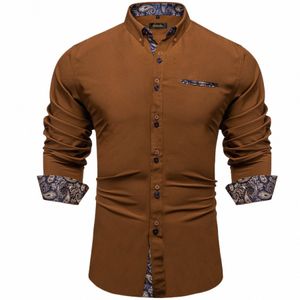 Camisas casuales sólidas marrones para hombres Azul Paisley Color Ctrast Fi Dr Camisa Diseñador de lujo Ropa para hombres m9CX #