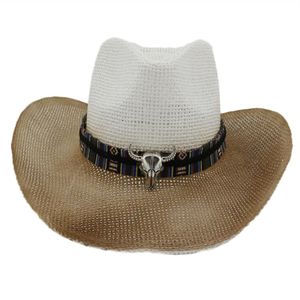 Bruine spray verf grote rand papieren cowboy stro hoed buiten unisex mannen vrouwen zonbescherming hoed strand panama zon cap227p