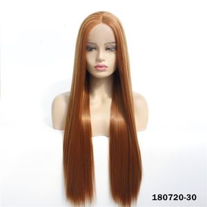 Brun Synthétique Lacefrontal Perruque Simulation Cheveux Humains Lace Front Perruques 12 ~ 26 pouces perruques de cheveux humains Avec Bangs 180720-30