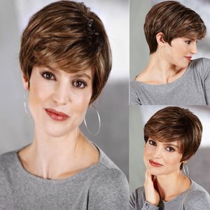 Perruque synthétique brune Simulation perruques de cheveux humains postiches pour femmes noires et blanches Pelucas de cabello corto naturel K16A