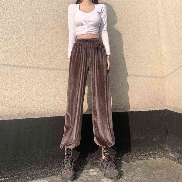 Pantalones de chándal Y2k de terciopelo marrón para mujer