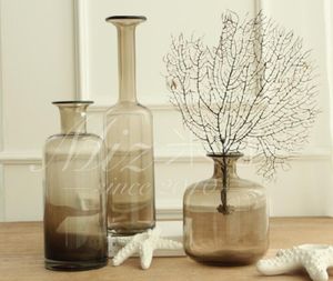 Florero de cristal marrón transparente elegante vintage marrón sala de estar decoración del hogar adornos jarrón George