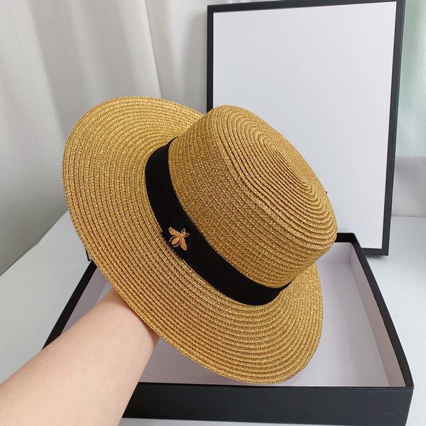 Brun femme chapeaux de paille été Vintage extérieur Protection solaire casquette couleur unie respirant casquettes Bandage large bord chapeaux