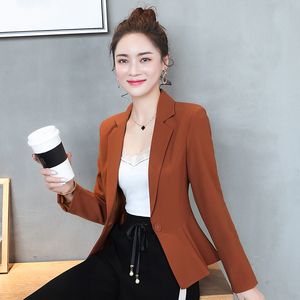 Brown Femmes Blazer 2020 Nouveau Formelle Blazers Lady Bureau Travail Costume Poches Vestes Manteau Casual Lâche Tops À Manches Longues Femme Blazer LJ201021