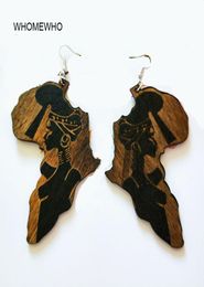 Bois marron carte de l'afrique Tribal gravé mode tropicale noir femmes boucle d'oreille Vintage rétro en bois africain Hiphop bijoux accessoire5019422