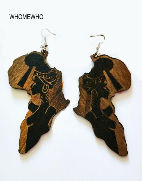 Brown Wood Africa Map Tribal Gravé Tropical Fashion Noir Femmes Earrières Vintage Retro Bois Afrique Hiphop Bijoux Accessoire 5534792