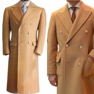 Manteau en laine marron pour hommes, costume une pièce sur mesure, pardessus chaud à Double boutonnage, pour mariage et bal de promo, D3B4 #