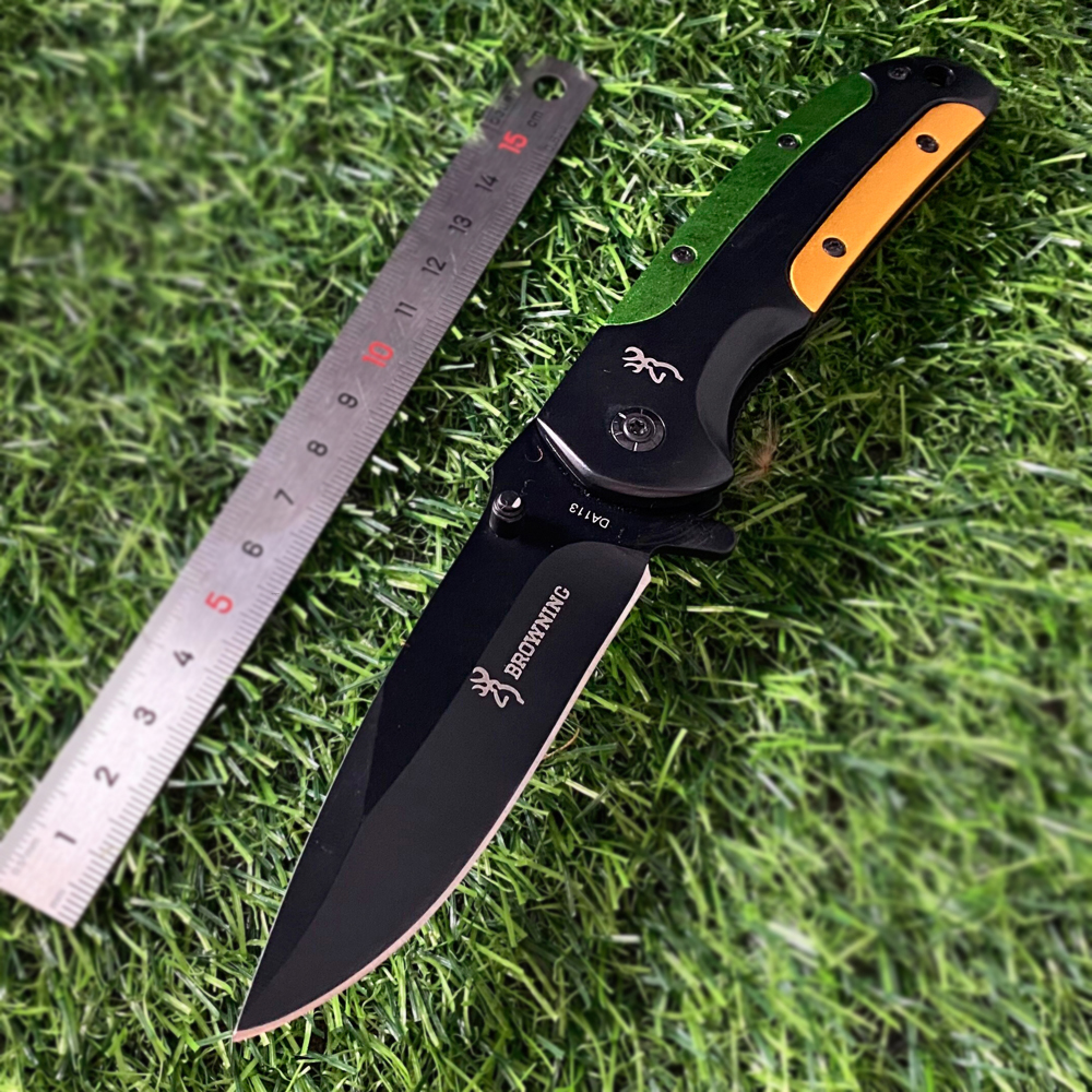 Browning DA113 taktik katlanır bıçak çeliği +alüminyum şerit ahşap tutamak titanyum bıçağı yay destekli açık av hayatta kalma poctive bıçağı edc alet