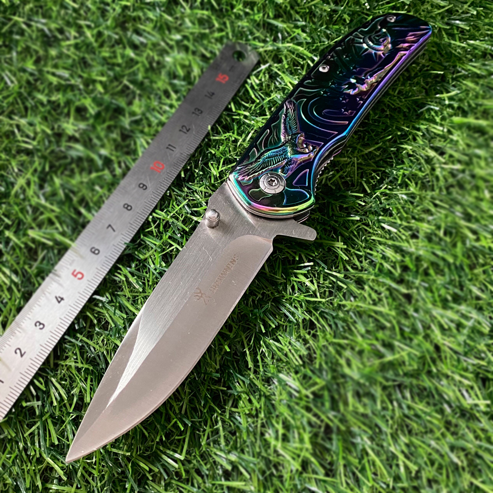 Browning DA137 Taktisk vikning av alla stål Applique Handle Titanium Blade Spring Assisted Outdoor Hunting Survival Pocket Knife EDC Tool