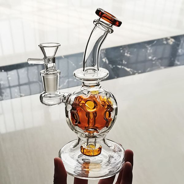 Brownthick doblado cuello bongs Hookahs tubería fumadora de 7 pulgadas plataformas de agua de 7 pulgadas Percolator bong tuberías de agua con tazón de vidrio macho de 14 mm para fumadores regalos al por mayor