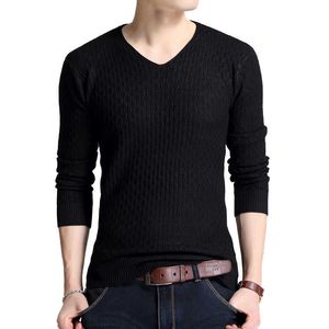 BROWON Herfst Slanke truien Mannen Lange Mouw voor Jonge V-Collar Pure Gebreide Sweater Kleding Y0907