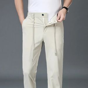 Browon Black Pants Men 2024 Zomerijs Silksporten Casual broek Dunne ademend elastische vaste kleur Mid rechte broek 240521